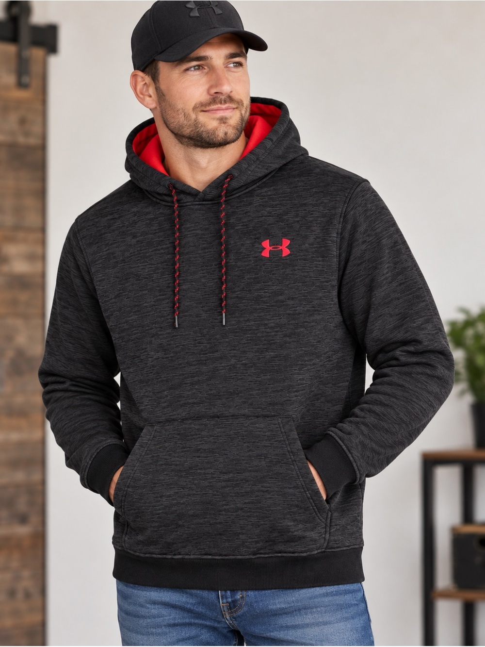 LG Men's Black Hoodie with Red Lined Hood and Logo